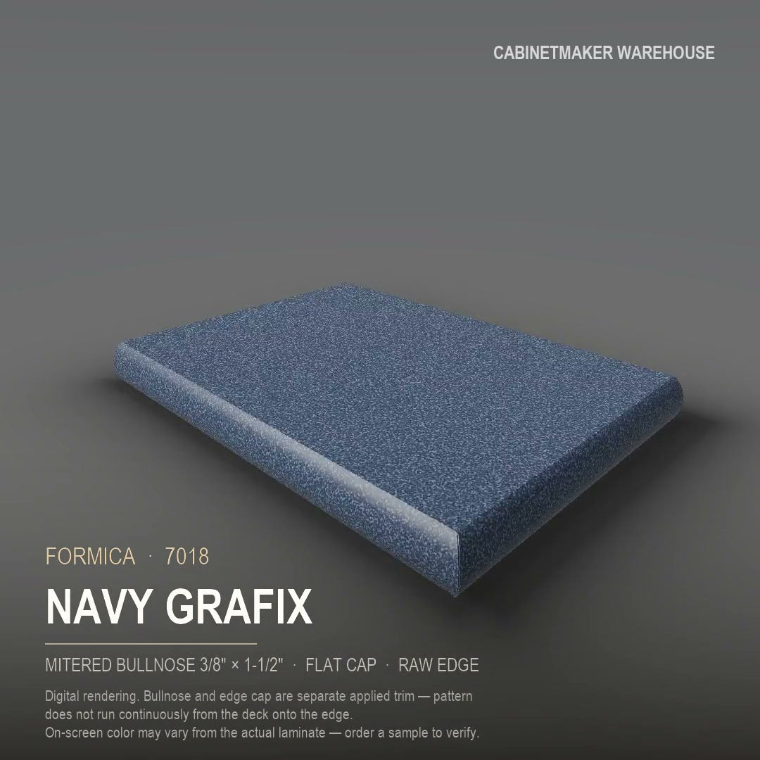 Formica Navy Grafix 7018 laminate on a countertop with a mitered bullnose edge