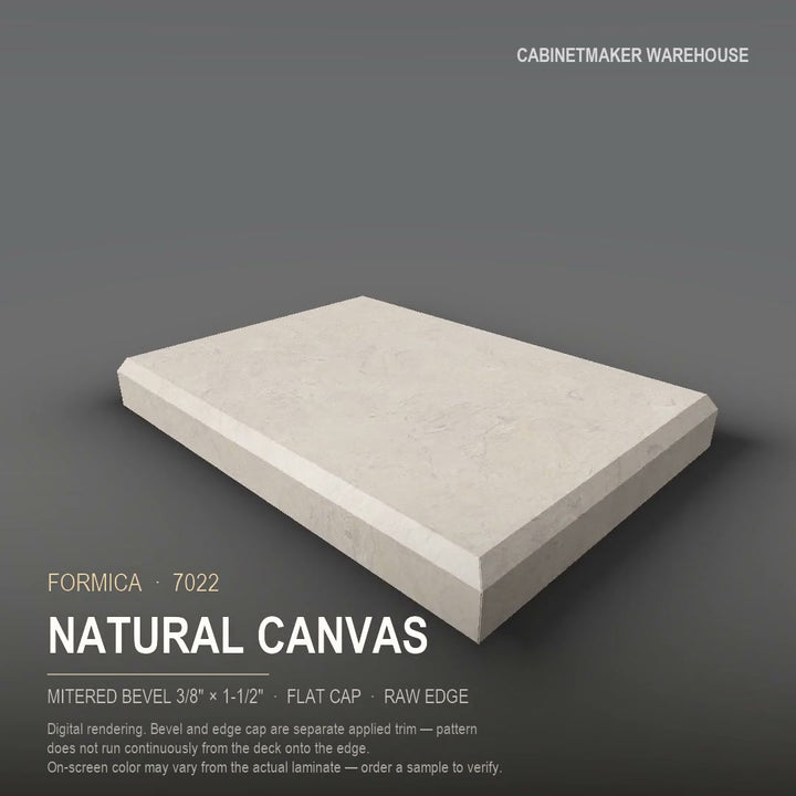 Formica Natural Canvas 7022 laminate on a countertop with a mitered bevel edge