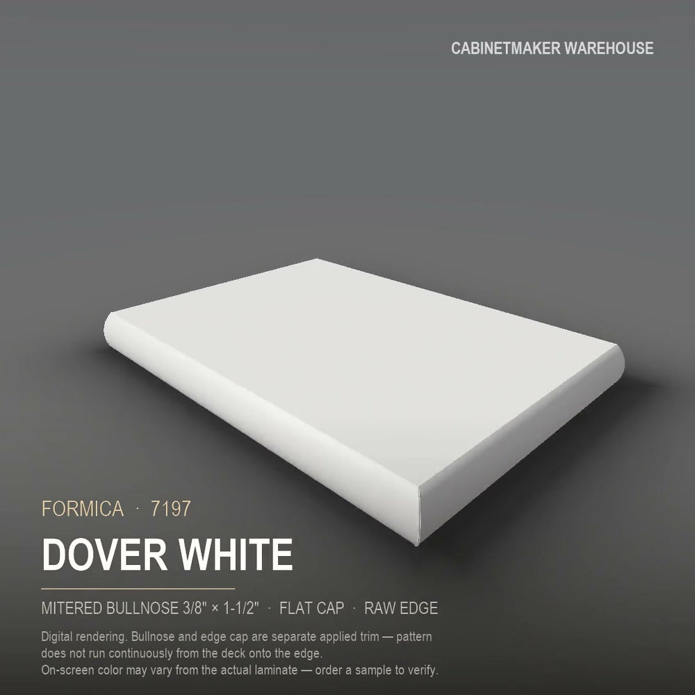 Formica Dover White 7197 laminate on a countertop with a mitered bullnose edge