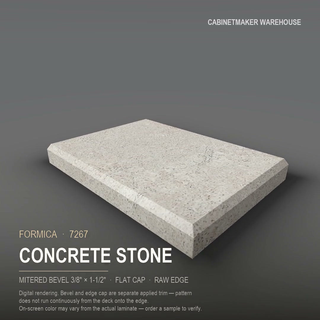 Formica Concrete Stone 7267 laminate on a countertop with a mitered bevel edge