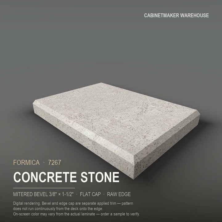 Formica Concrete Stone 7267 laminate on a countertop with a mitered bevel edge