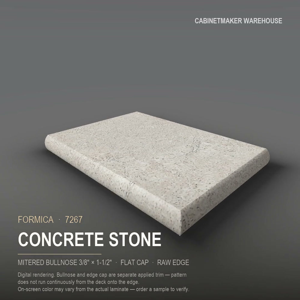 Formica Concrete Stone 7267 laminate on a countertop with a mitered bullnose edge