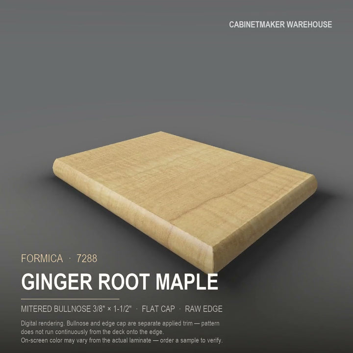 Formica Ginger Root Maple 7288 laminate on a countertop with a mitered bullnose edge