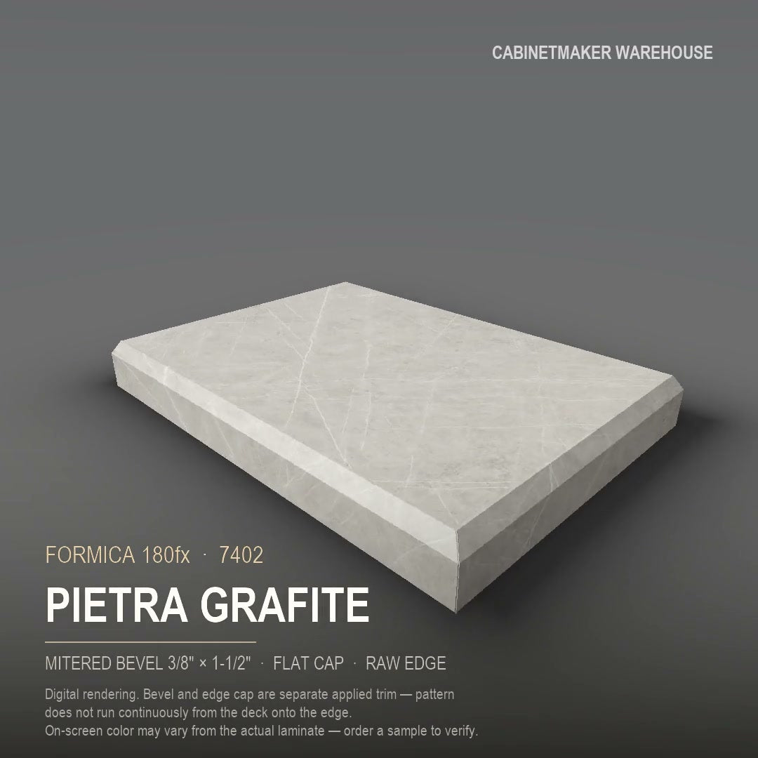 Formica Pietra Grafite 7402 laminate on a countertop with a mitered bevel edge