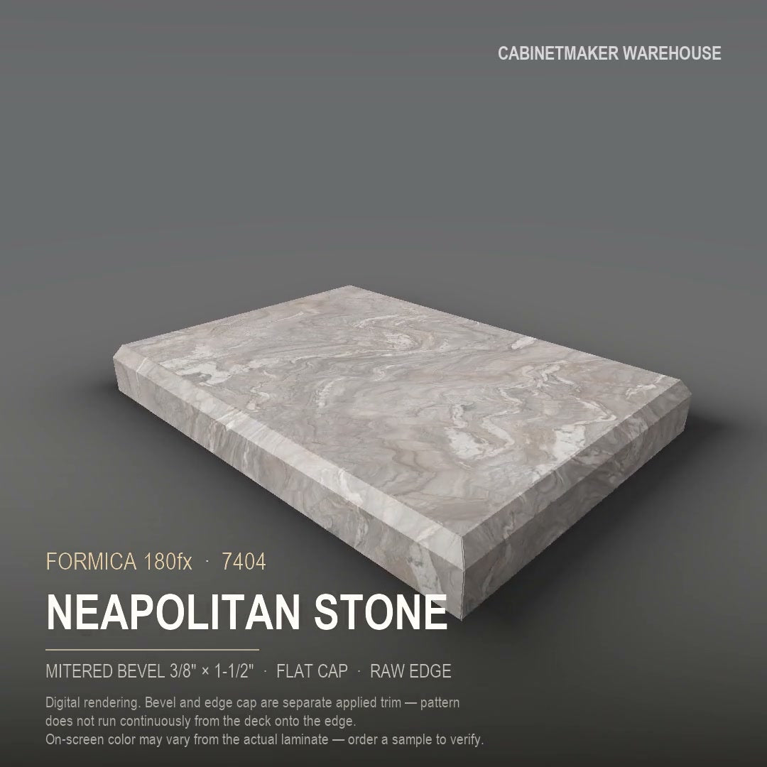 Formica Neapolitan Stone 7404 laminate on a countertop with a mitered bevel edge