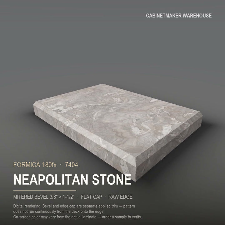 Formica Neapolitan Stone 7404 laminate on a countertop with a mitered bevel edge