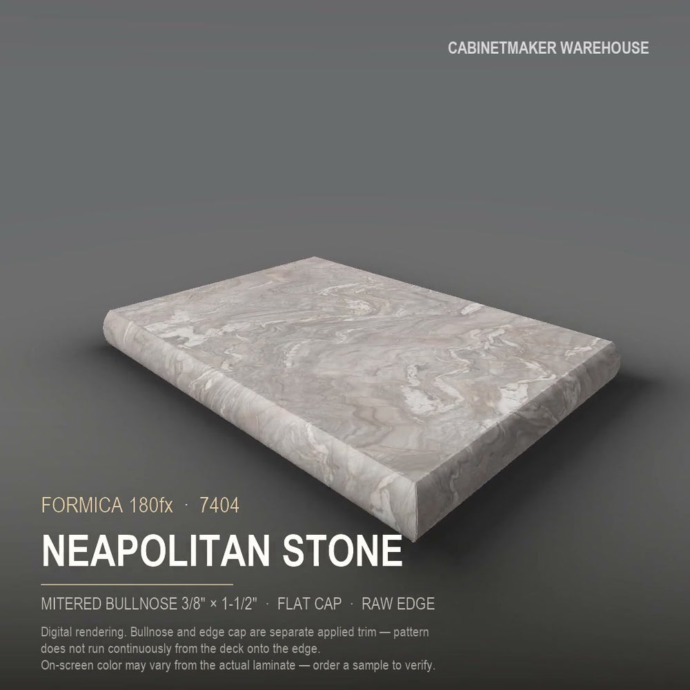 Formica Neapolitan Stone 7404 laminate on a countertop with a mitered bullnose edge