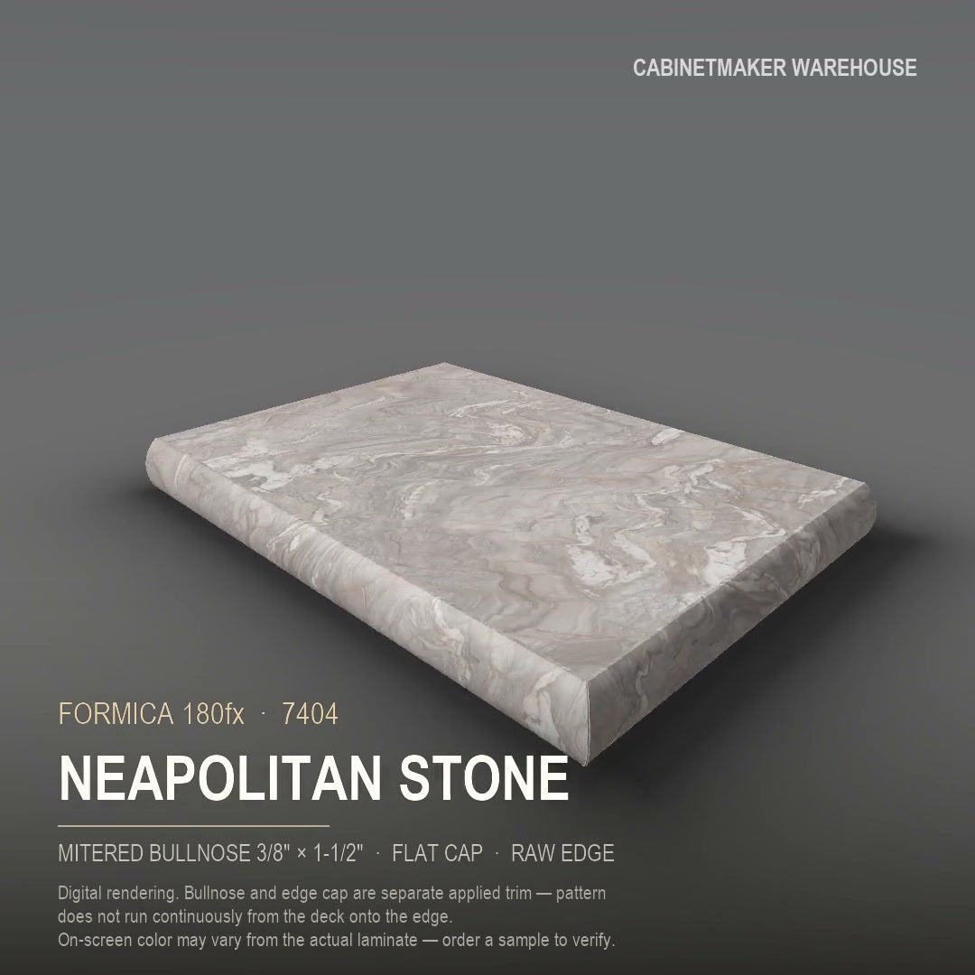 Formica Neapolitan Stone 7404 laminate on a countertop with a mitered bullnose edge