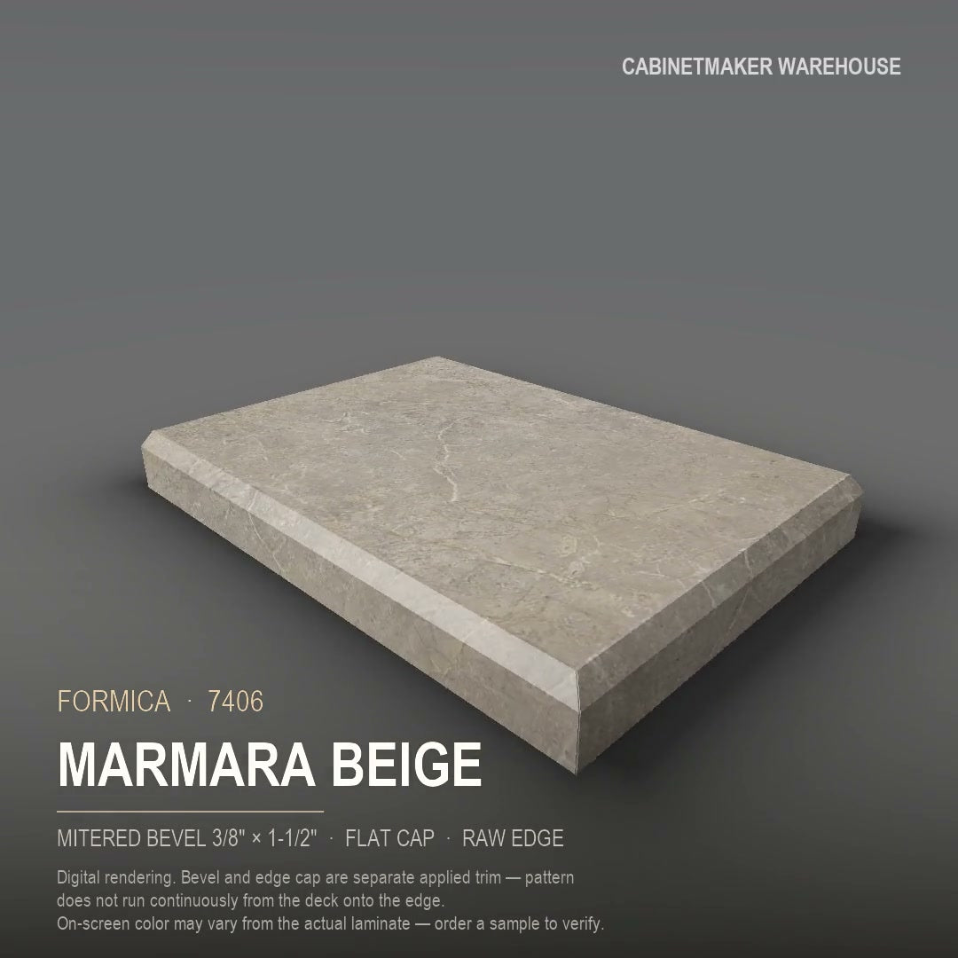 Formica Marmara Beige 7406 laminate on a countertop with a mitered bevel edge