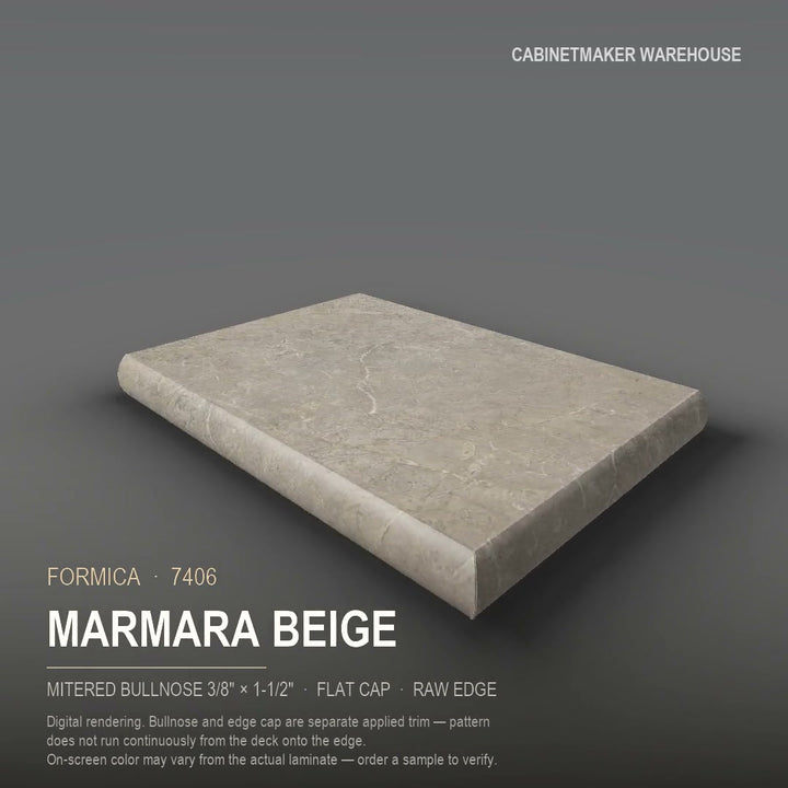 Formica Marmara Beige 7406 laminate on a countertop with a mitered bullnose edge