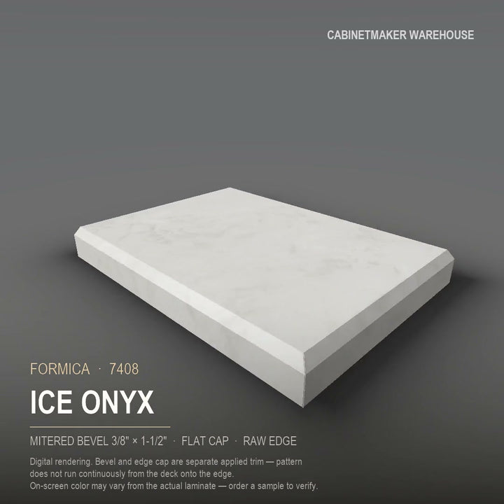 Formica Ice Onyx 7408 laminate on a countertop with a mitered bevel edge