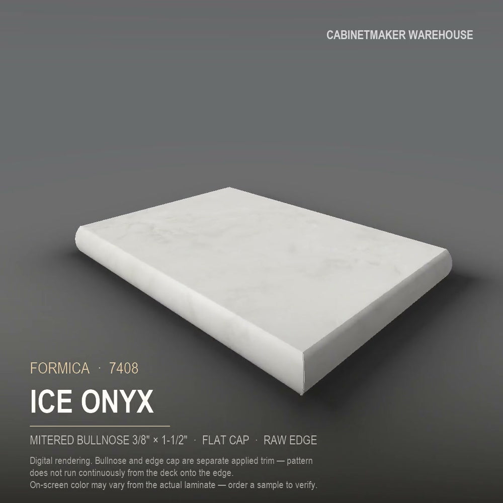 Formica Ice Onyx 7408 laminate on a countertop with a mitered bullnose edge