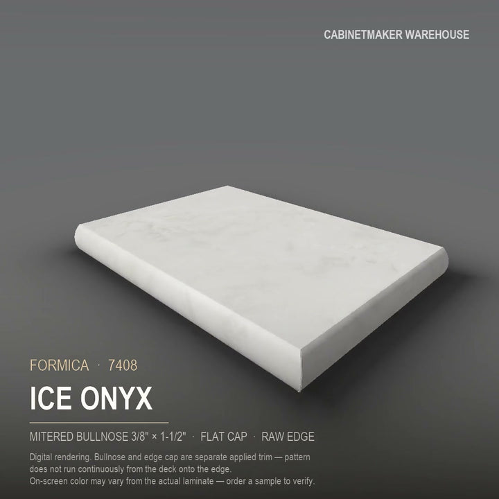 Formica Ice Onyx 7408 laminate on a countertop with a mitered bullnose edge