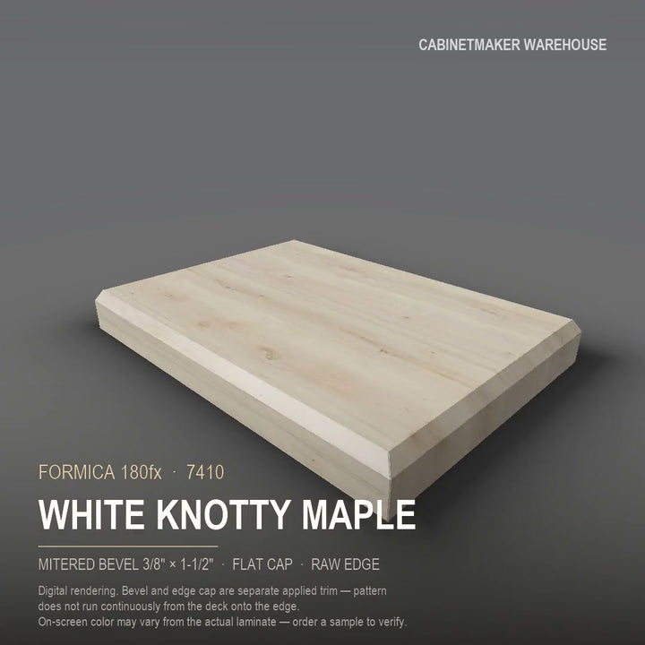 Formica White Knotty Maple 7410 laminate on a countertop with a mitered bevel edge