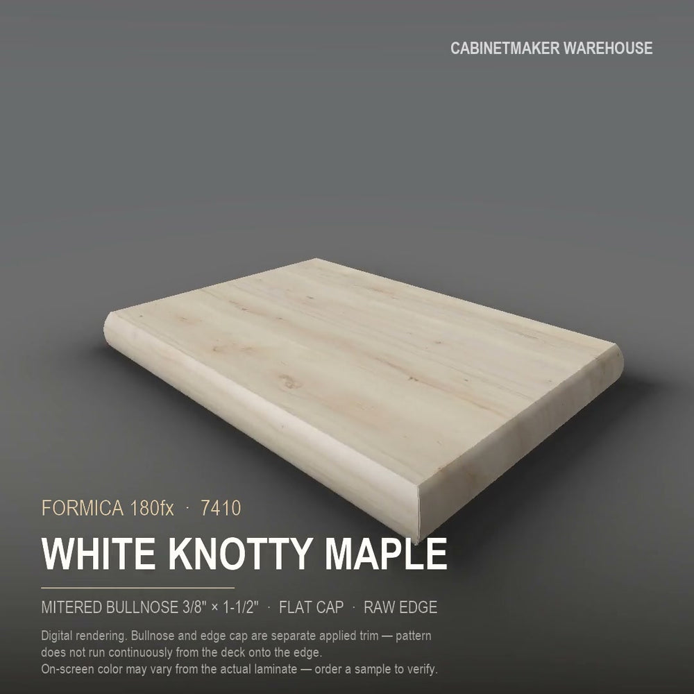 Formica White Knotty Maple 7410 laminate on a countertop with a mitered bullnose edge
