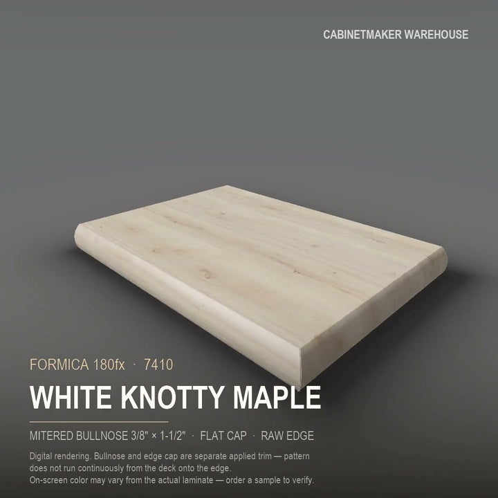 Formica White Knotty Maple 7410 laminate on a countertop with a mitered bullnose edge