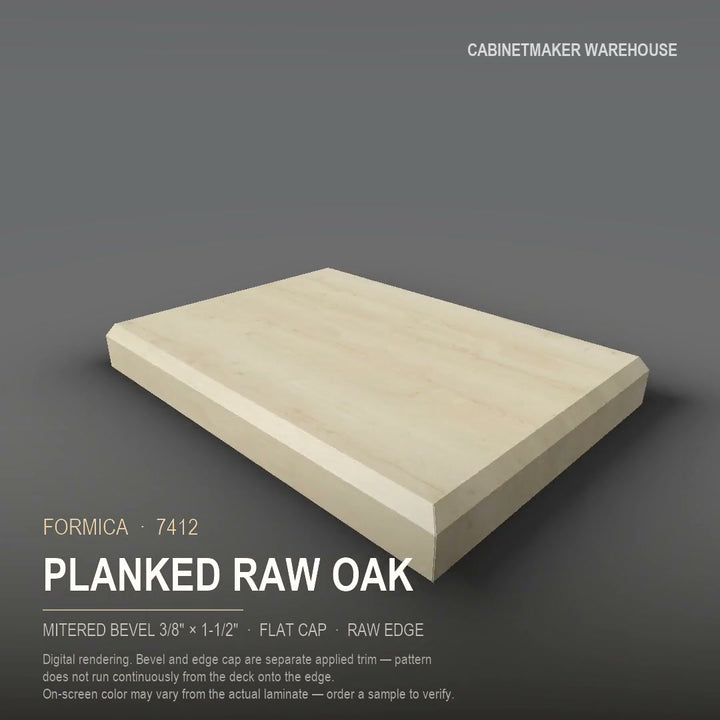 Formica Planked Raw Oak 7412 laminate on a countertop with a mitered bevel edge