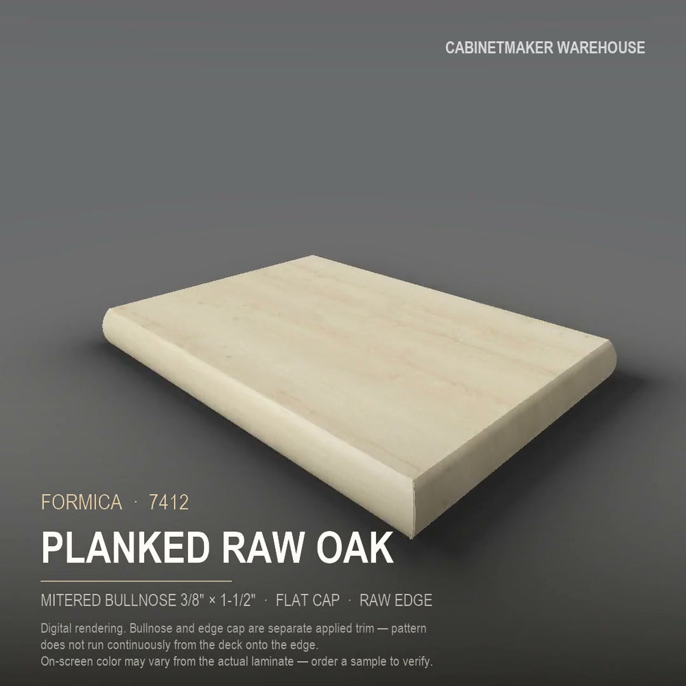 Formica Planked Raw Oak 7412 laminate on a countertop with a mitered bullnose edge