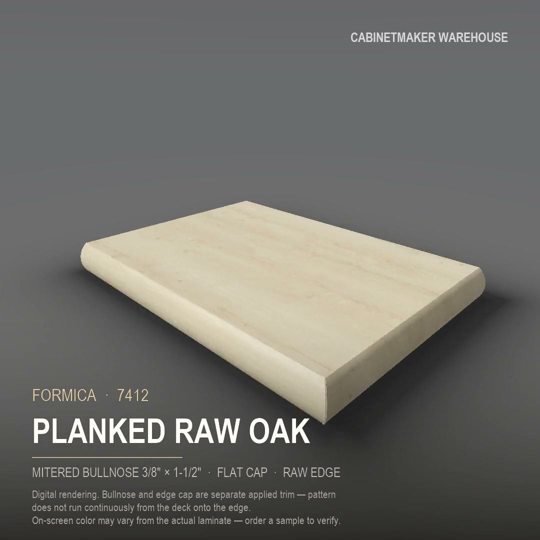 Formica Planked Raw Oak 7412 laminate on a countertop with a mitered bullnose edge