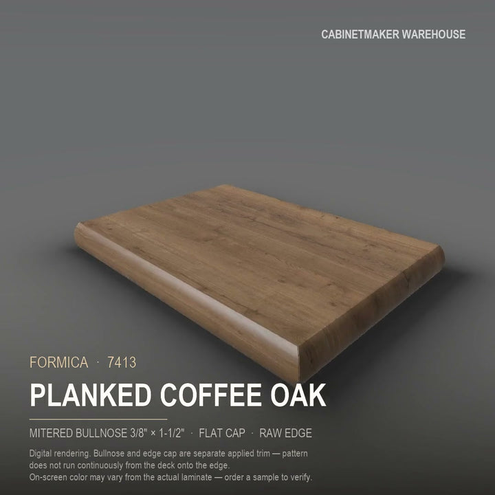 Formica Planked Coffee Oak 7413 laminate on a countertop with a mitered bullnose edge