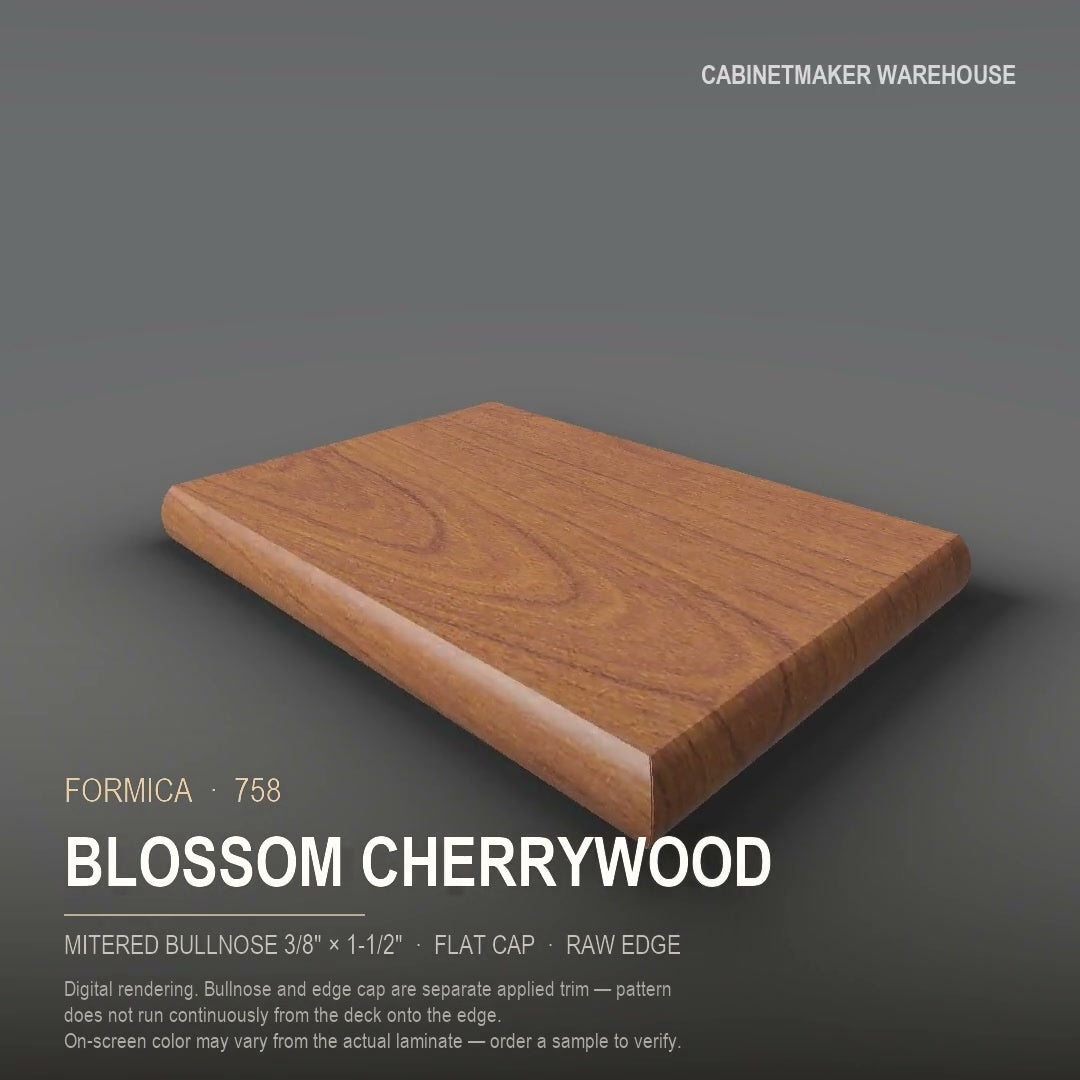 Formica Blossom Cherrywood 758 laminate on a countertop with a mitered bullnose edge