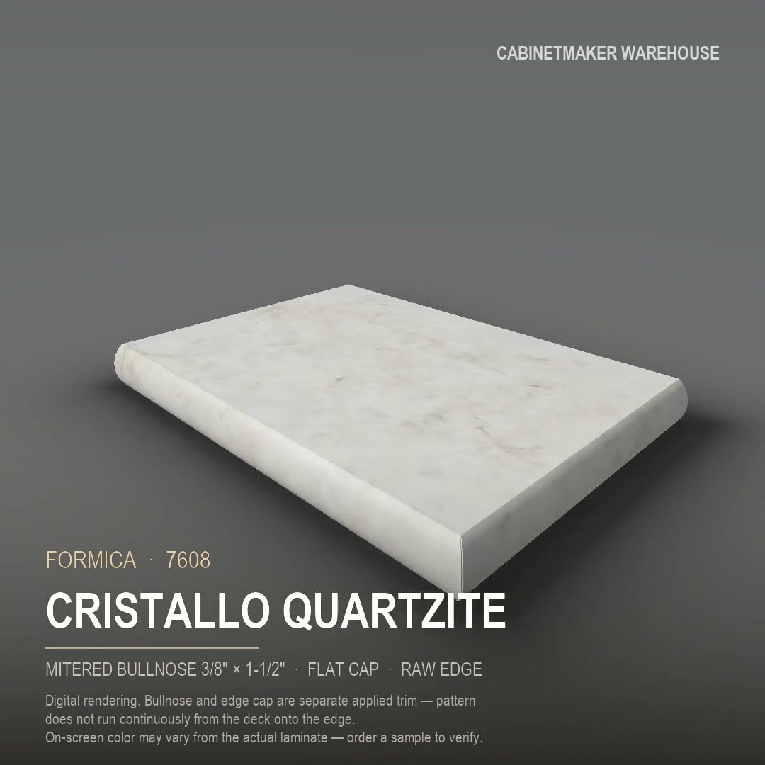 Formica Cristallo Quartzite 7608 laminate on a countertop with a mitered bullnose edge