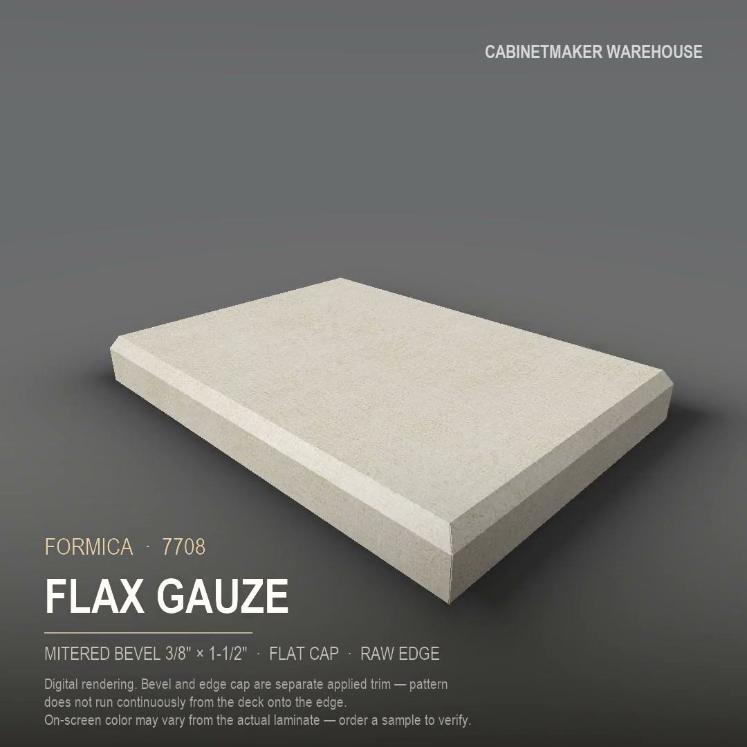 Formica Flax Gauze 7708 laminate on a countertop with a mitered bevel edge