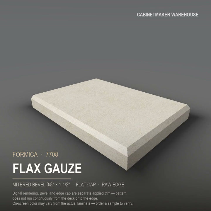 Formica Flax Gauze 7708 laminate on a countertop with a mitered bevel edge