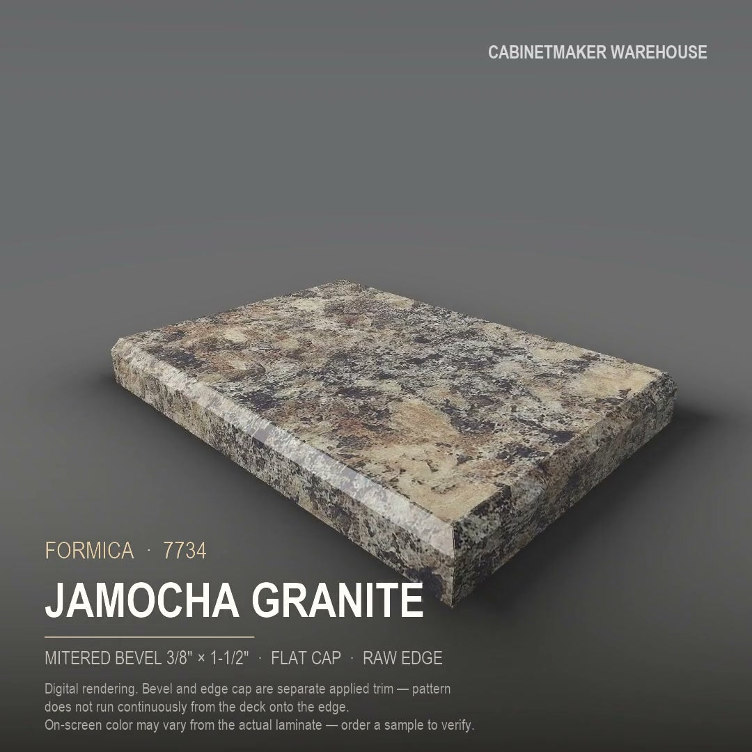 Formica Jamocha Granite 7734 laminate on a countertop with a mitered bevel edge