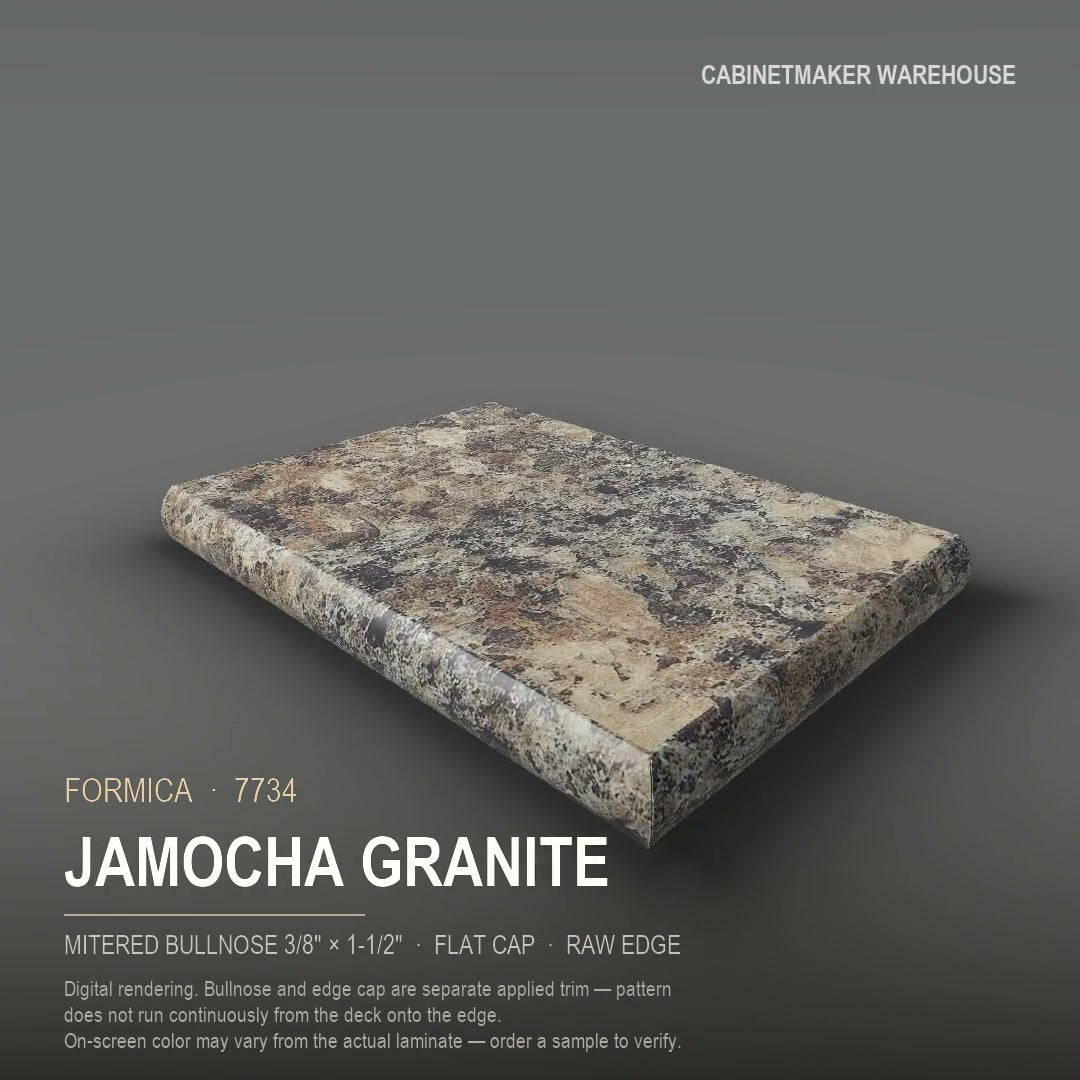 Formica Jamocha Granite 7734 laminate on a countertop with a mitered bullnose edge