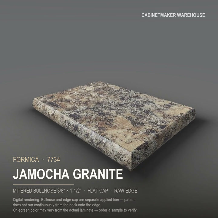 Formica Jamocha Granite 7734 laminate on a countertop with a mitered bullnose edge