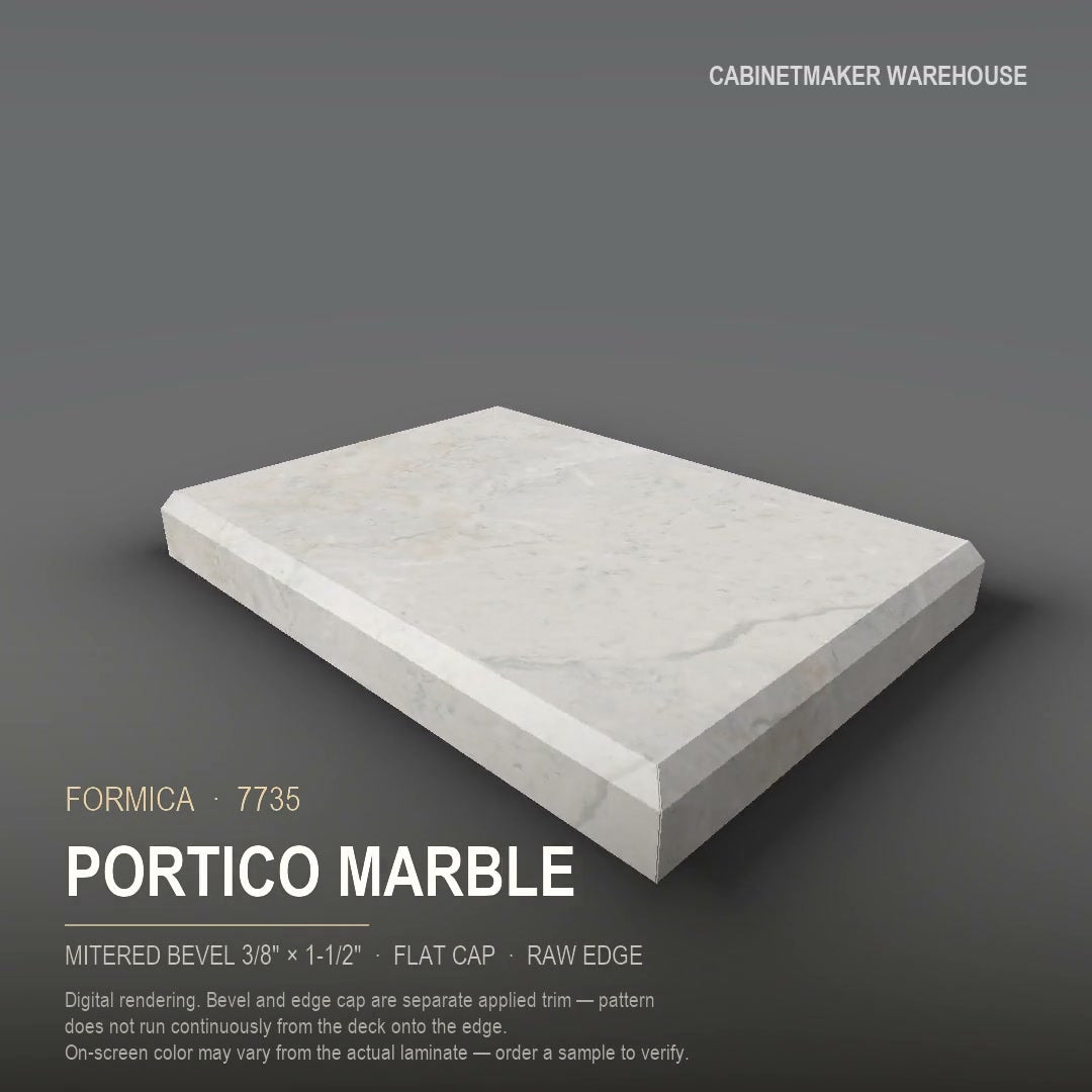 Formica Portico Marble 7735 laminate on a countertop with a mitered bevel edge