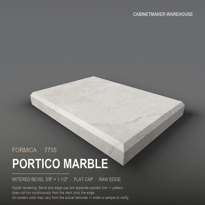 Formica Portico Marble 7735 laminate on a countertop with a mitered bevel edge