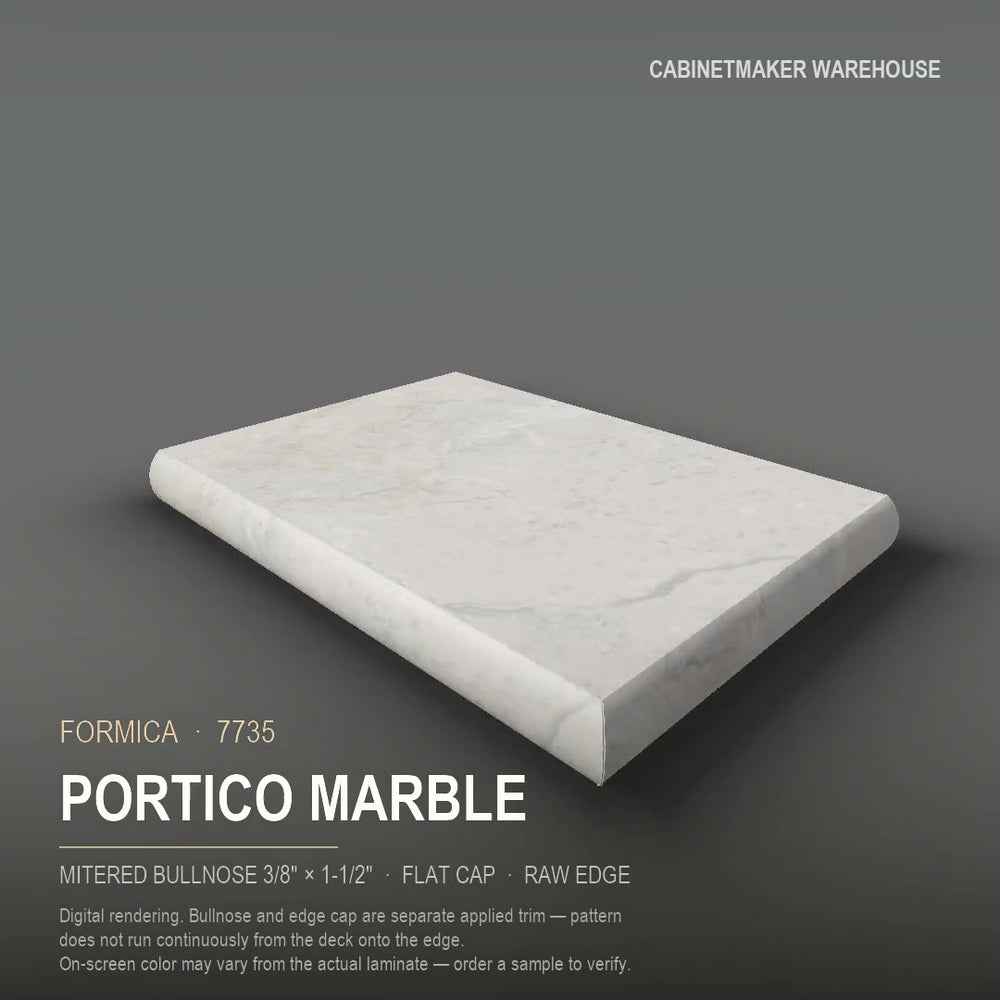 Formica Portico Marble 7735 laminate on a countertop with a mitered bullnose edge