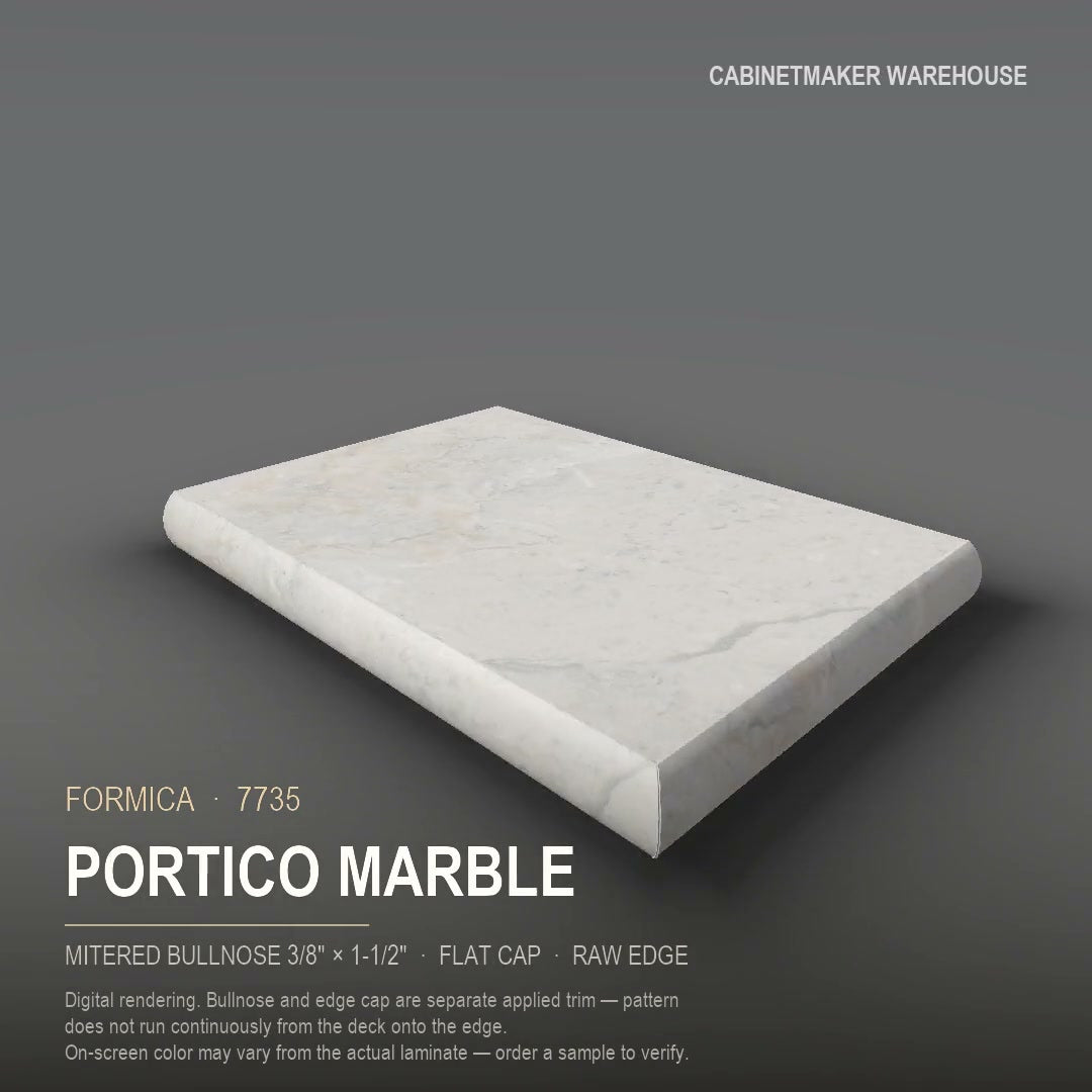 Formica Portico Marble 7735 laminate on a countertop with a mitered bullnose edge