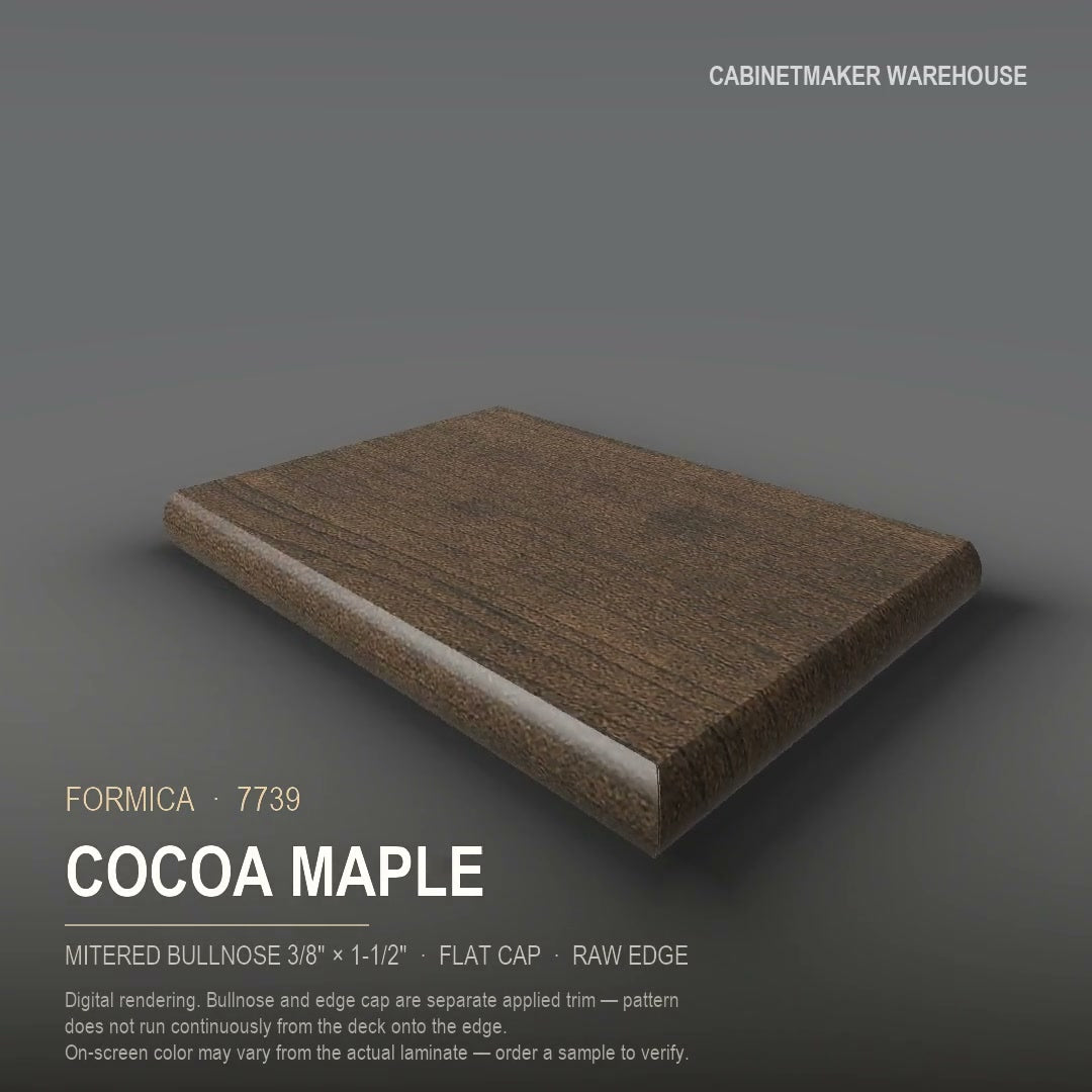 Formica Cocoa Maple 7739 laminate on a countertop with a mitered bullnose edge
