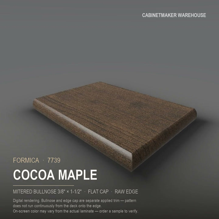 Formica Cocoa Maple 7739 laminate on a countertop with a mitered bullnose edge