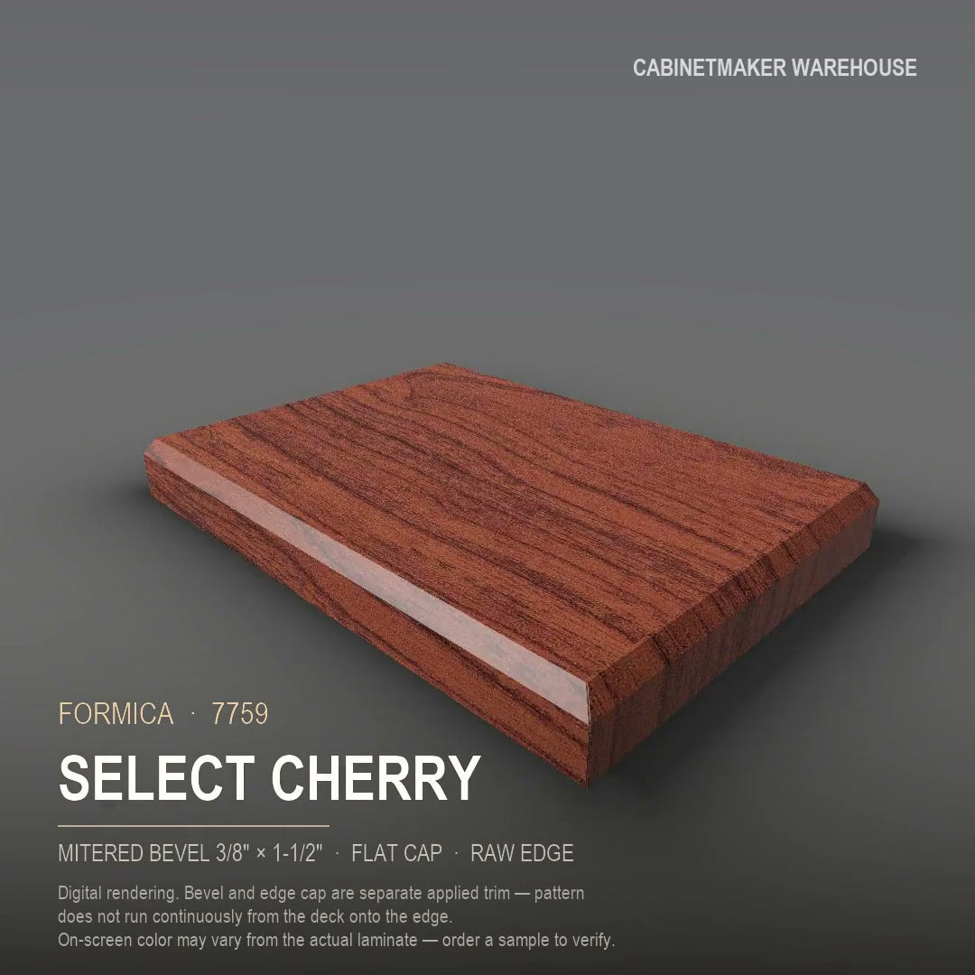 Formica Select Cherry 7759 laminate on a countertop with a mitered bevel edge