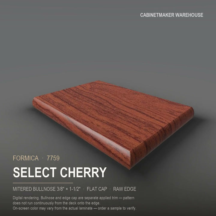 Formica Select Cherry 7759 laminate on a countertop with a mitered bullnose edge