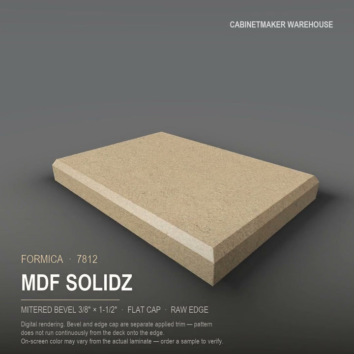 Formica MDF Solidz 7812 laminate on a countertop with a mitered bevel edge