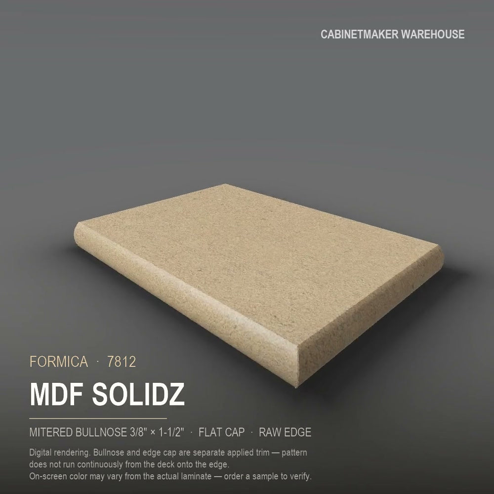 Formica MDF Solidz 7812 laminate on a countertop with a mitered bullnose edge