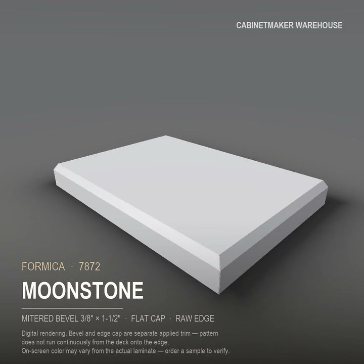 Formica Moonstone 7872 laminate on a countertop with a mitered bevel edge
