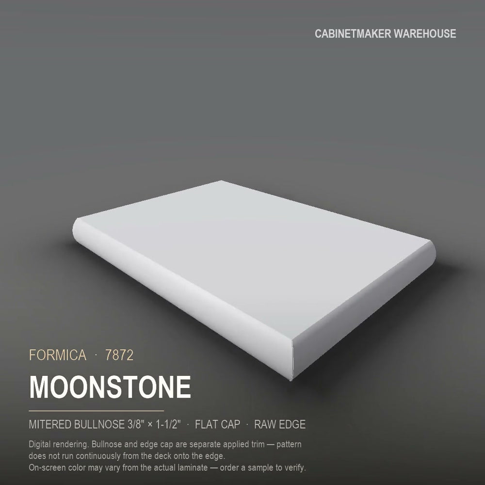 Formica Moonstone 7872 laminate on a countertop with a mitered bullnose edge