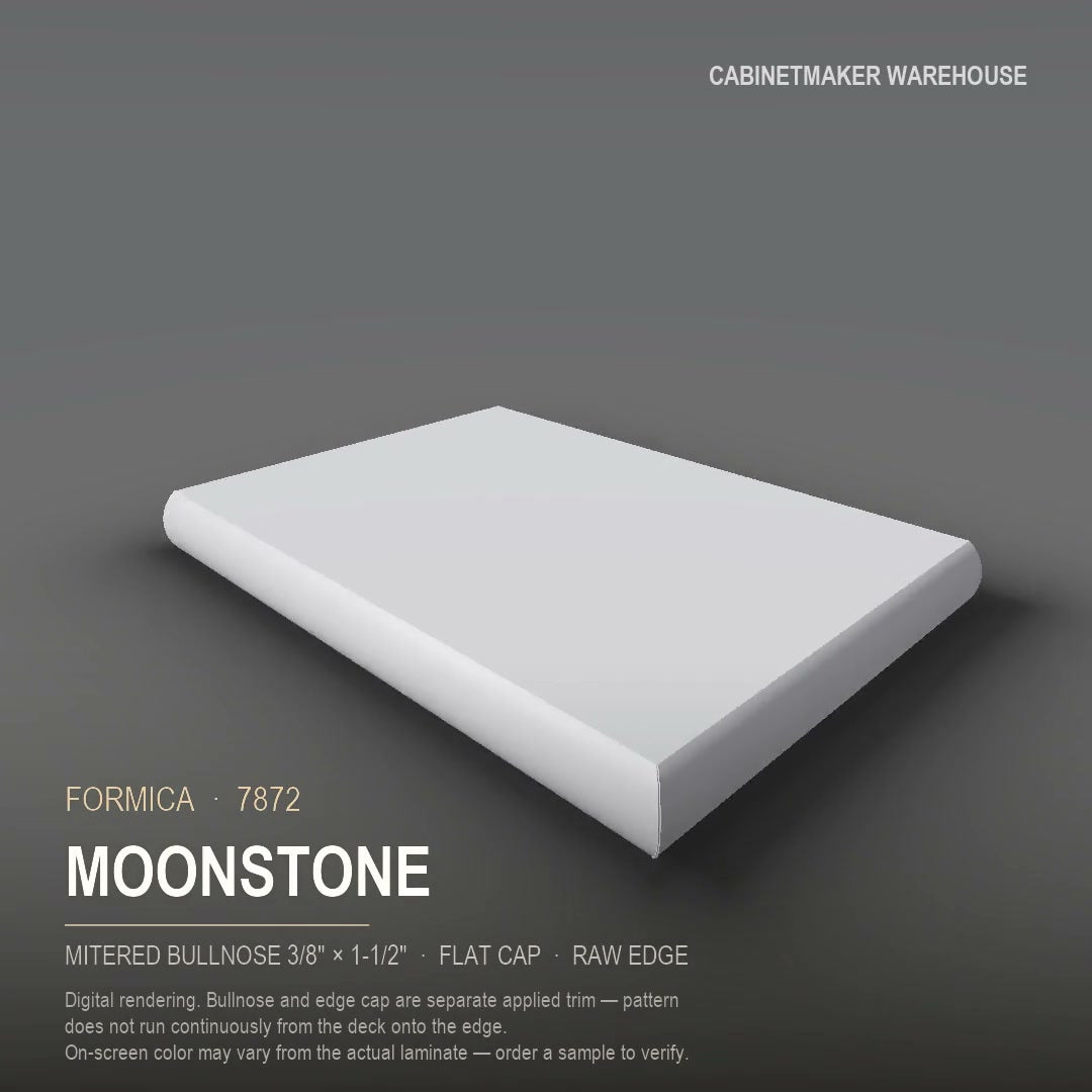 Formica Moonstone 7872 laminate on a countertop with a mitered bullnose edge