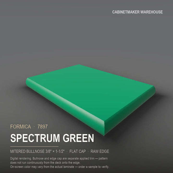 Formica Spectrum Green 7897 laminate on a countertop with a mitered bullnose edge
