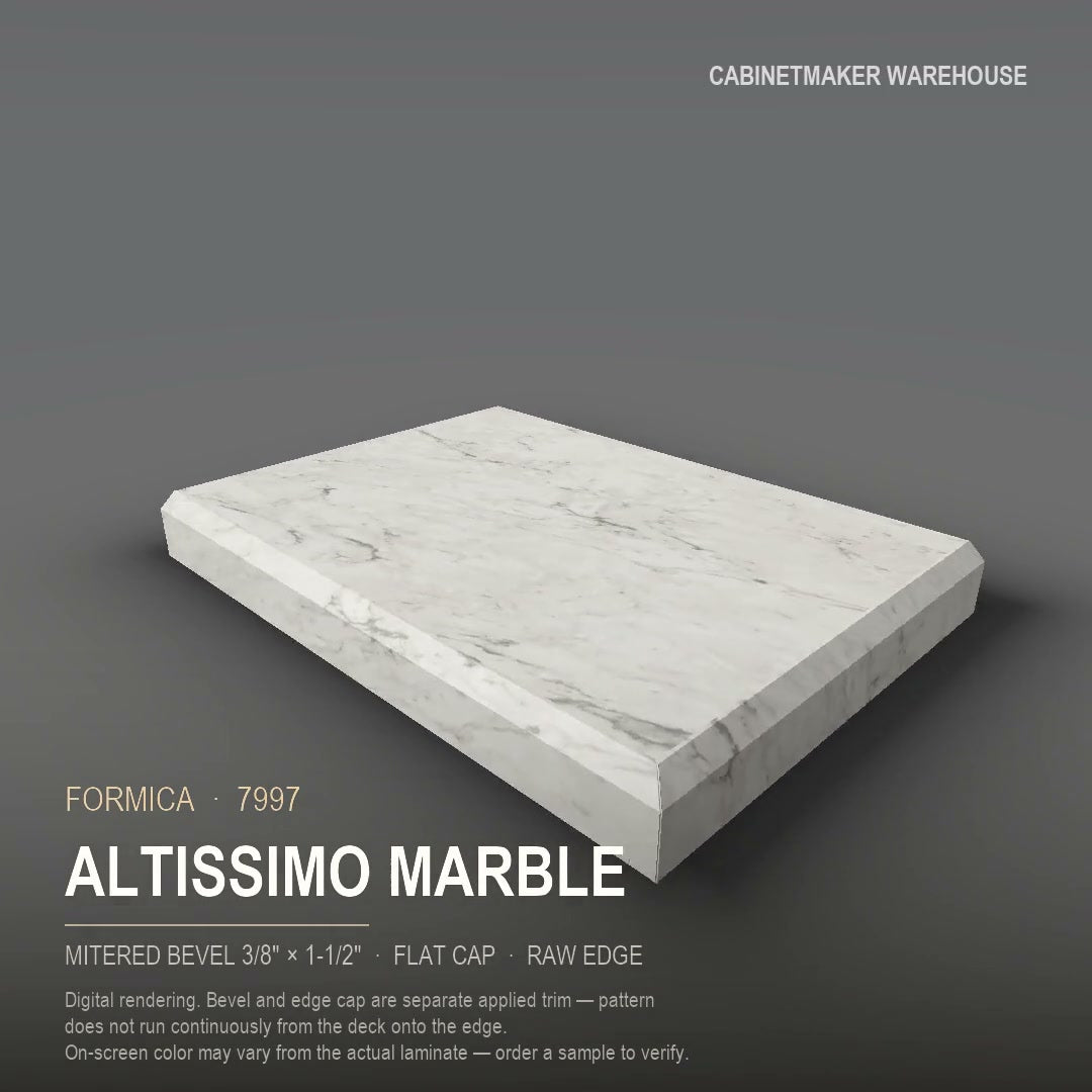 Formica Altissimo Marble 7997 laminate on a countertop with a mitered bevel edge