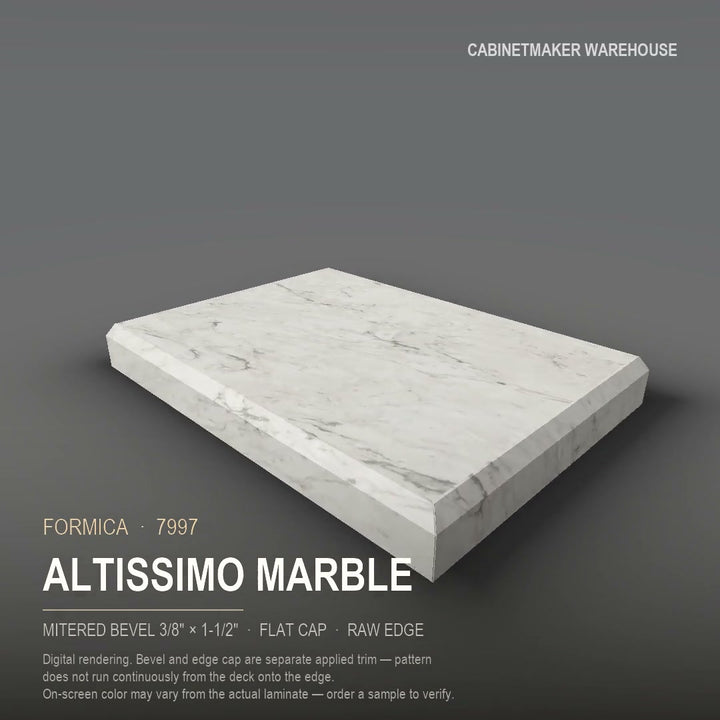Formica Altissimo Marble 7997 laminate on a countertop with a mitered bevel edge