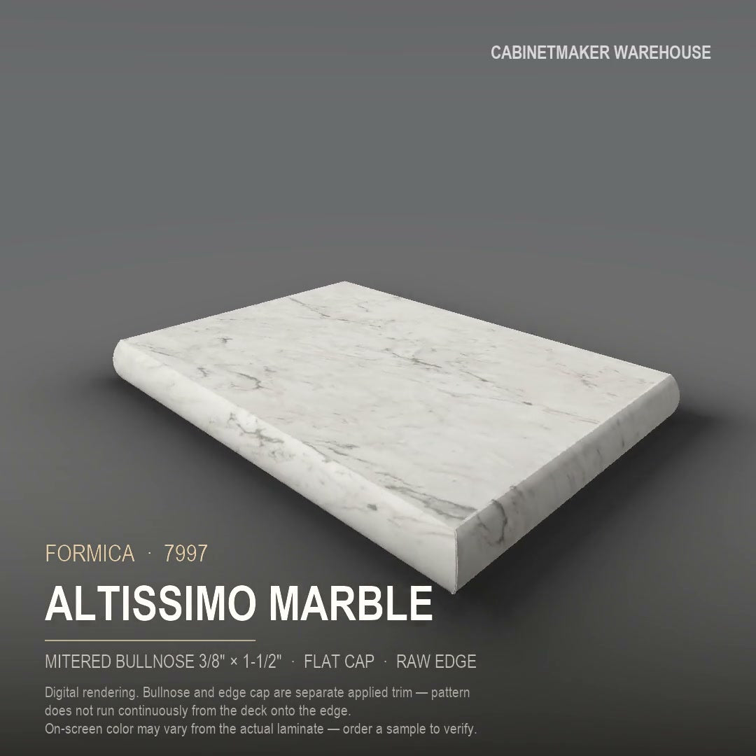 Formica Altissimo Marble 7997 laminate on a countertop with a mitered bullnose edge