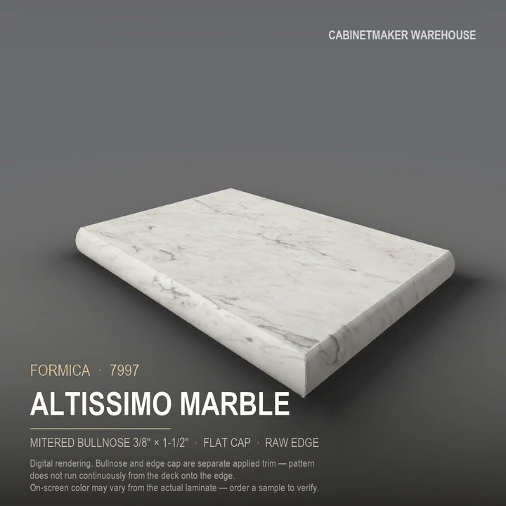 Formica Altissimo Marble 7997 laminate on a countertop with a mitered bullnose edge