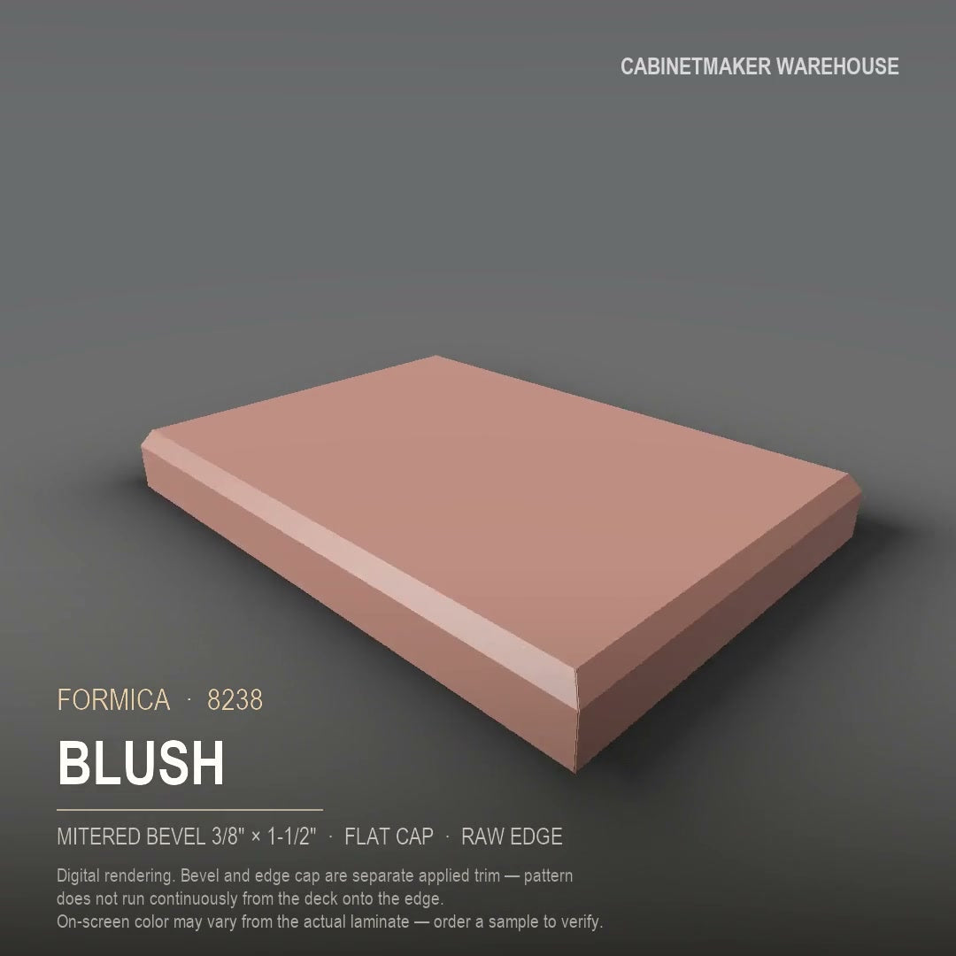 Formica Blush 8238 laminate on a countertop with a mitered bevel edge